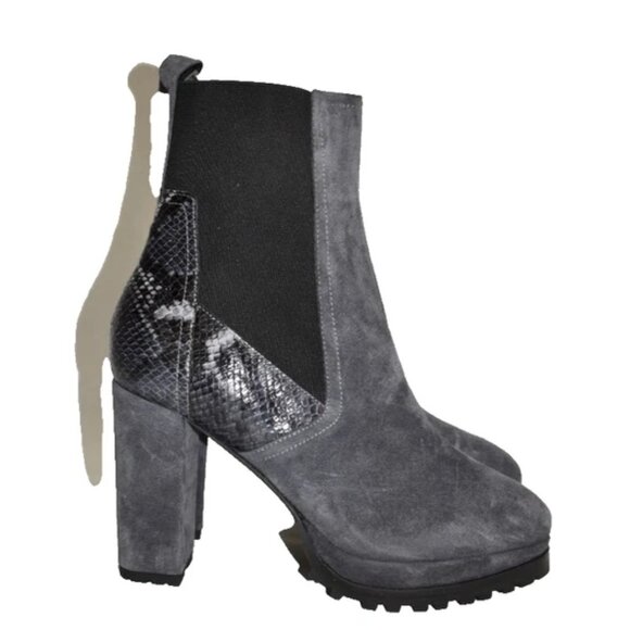 $400 ALLSAINTS SAHARA BOOTIE CHELSEA LUGG HEEL PLATFORM SNAKE GREY 39 (MG8) - Picture 2 of 8